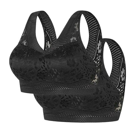 2 Pcs Women Push Up Bra Supportive Wireless Bralettes Breathable Wire Free Basic Bra Lady Embroidery Full Coverage Brassiere No Underwire Everyday Bra Minimizer Bra