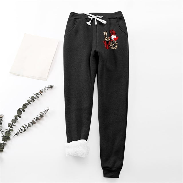 LSLJS Women's Christmas Santa Claus Print Leggings With Elastic Drawstring Pockets Thick Warm Pants, Womens Work Pants