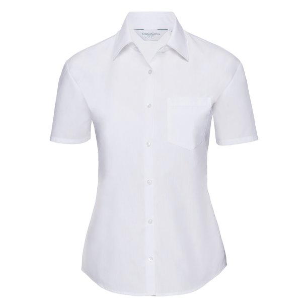 Russell Collection- Camisa de manga corta de popelín y poliéster/algodón de fácil cuidado para mujer (Blanco)