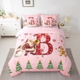 thumbnail image 3 of Manfei Xmas Monogrammed B Bedding Comforter Set 7 Pieces for Kids, Happy New Year Full Bedding Set, Glitter Sequin Print Reversible Fitted Sheet Flat Sheet, Breathable Home Decor, 3 of 8