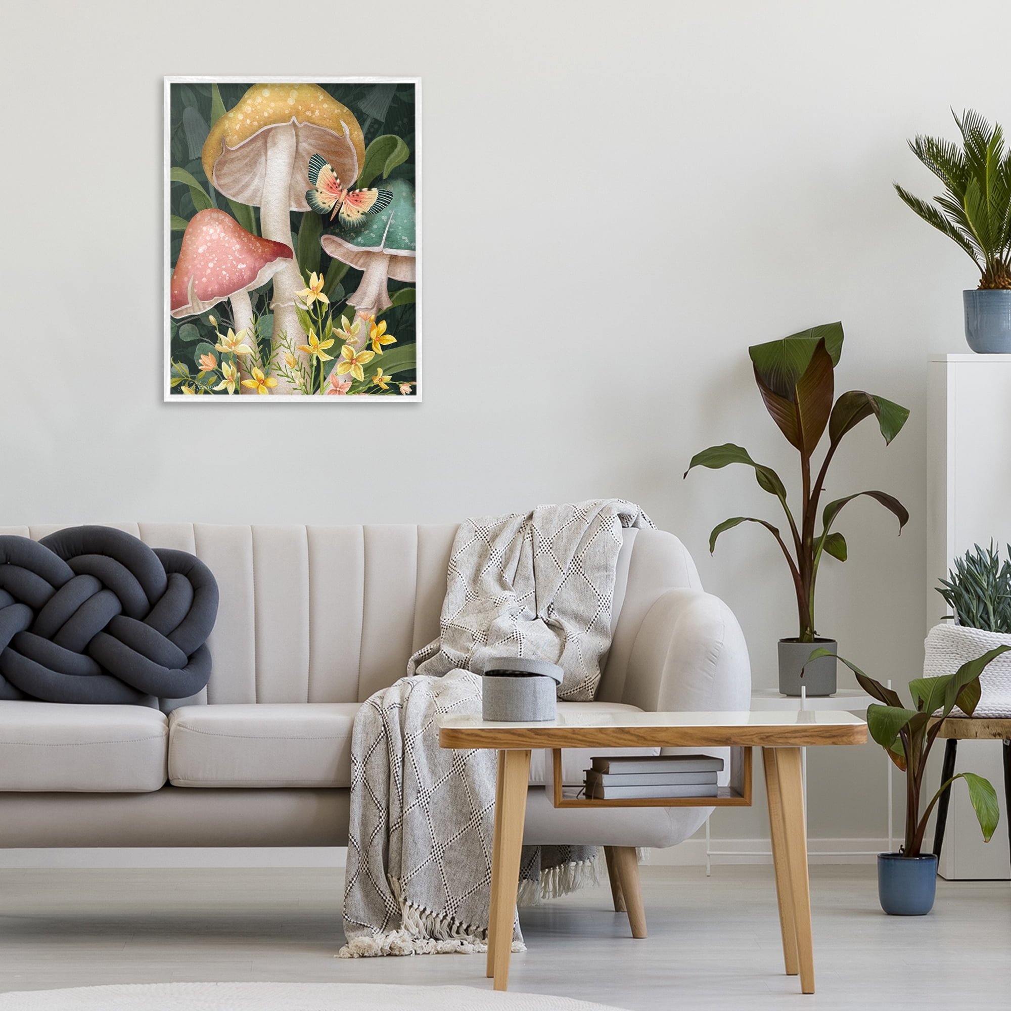 Stupell Industries Midnight Garden Mushrooms White Framed Giclee Art, design by Nicole Tamarin