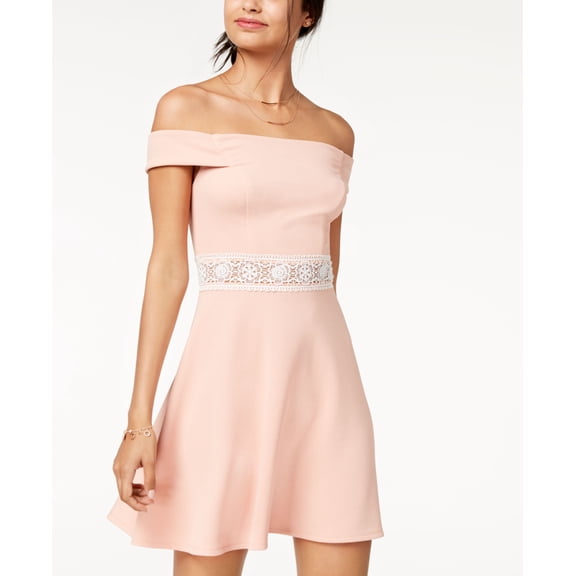 Teeze Me Juniors Off The Shoulder Fit Flare Dress Blush 3