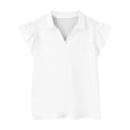 thumbnail image 4 of Girls Short Sleeve Polo Shirts Kids Ruffle Puff Sleeve Tops Button Collar School Uniform Shirts 5-14 Years White 100, 4 of 8