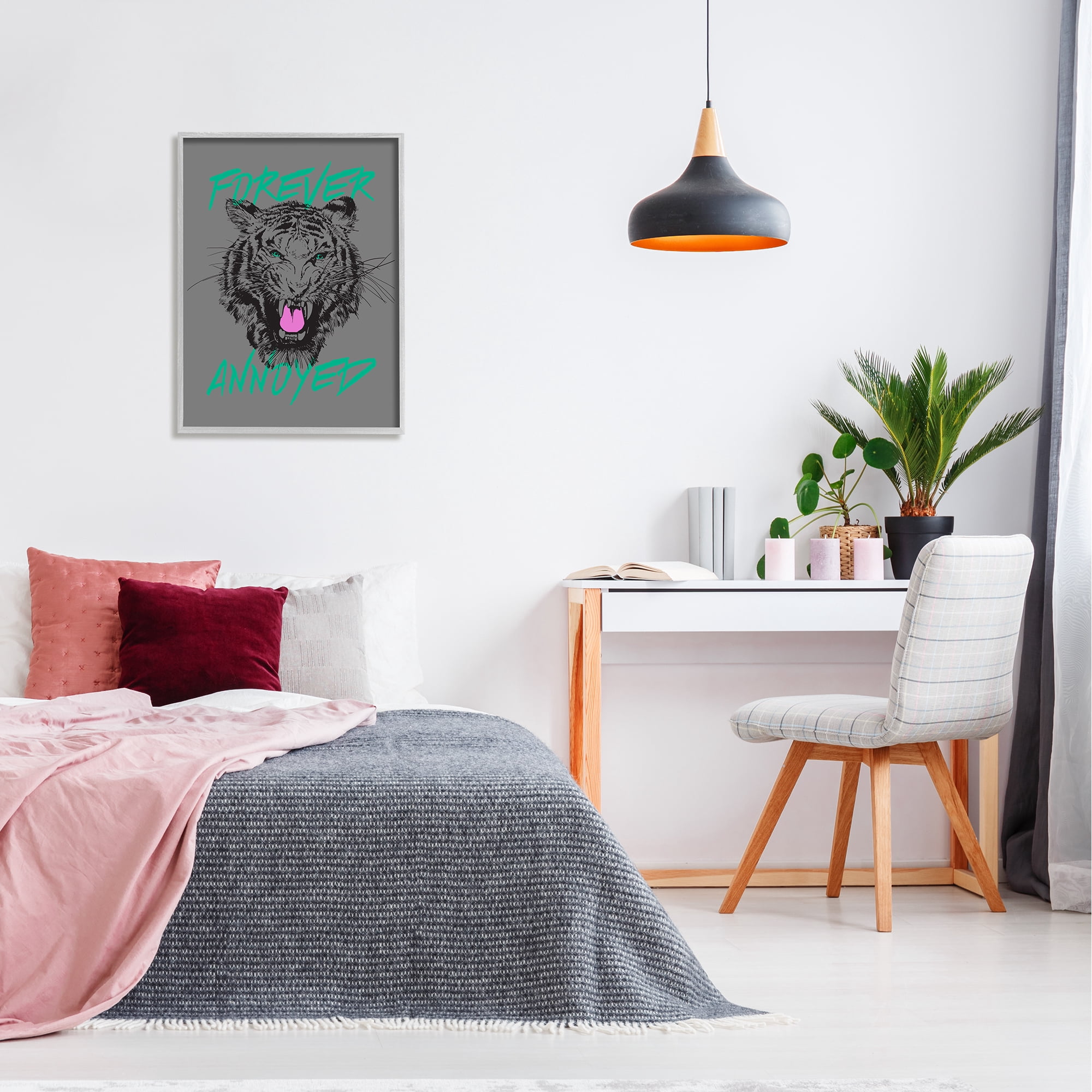 Stupell Industries Forever Annoyed Tiger Animals & Insects Painting Gray Framed Art Print Wall Art, 24 x 30