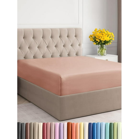 ERDS-Twin XL Size Fitted Bed Sheet - Hotel Luxury Single Fitted Sheet Only - Fits Mattress Up to 16 - Extra Soft, Wrinkle Free, Breathable & Cooling - Bottom Fitted Sheet - Mauve Single Fitted Sheet