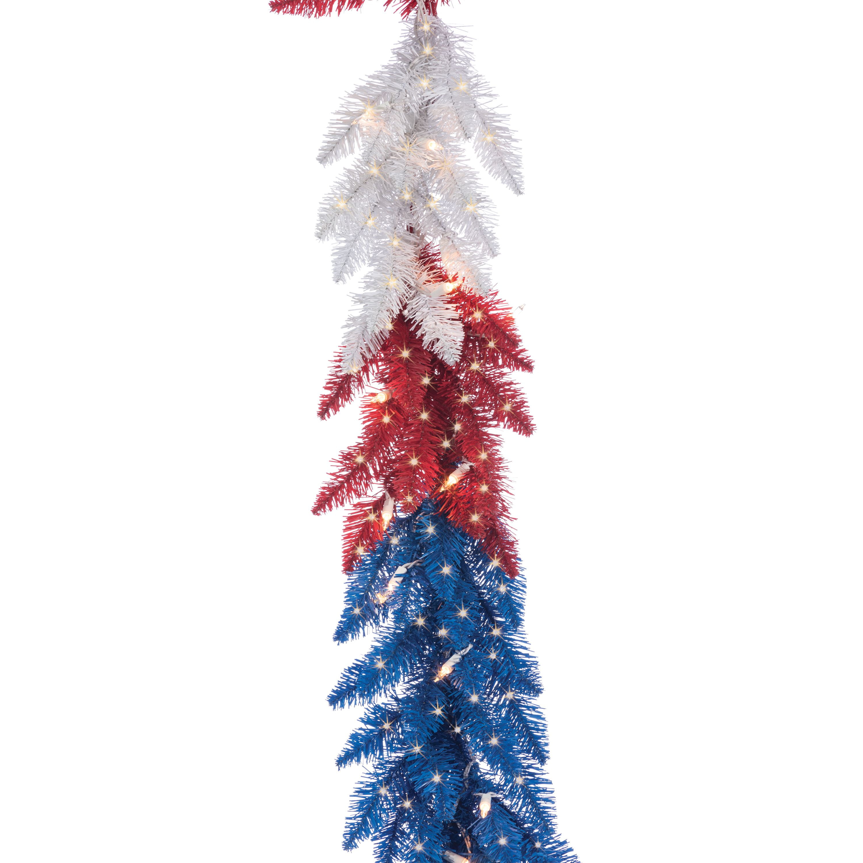 Sterling 9 Ft Patriotic American Garland 50 White Lights Christmas