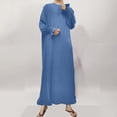 thumbnail image 2 of Sexlip Womens Crew Neck Pocket Loose Longline Kaftan Dress Soft Breathable Modest Casual Daily Dress Blue M, 2 of 6