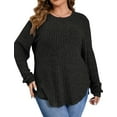 thumbnail image 3 of Fantaslook Womens Plus Size Tops Crewneck Long Sleeve Shirts Loose Tunic Tops Curved Hem Fall Pullover, 3 of 10