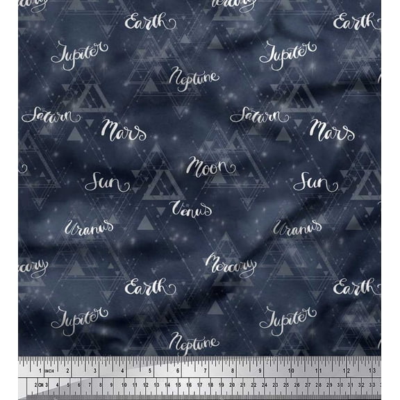 Soimoi Rayon Fabric Triangle & Planets Name Galaxy Printed Fabric 1 Yard 56 Inch Wide
