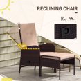 thumbnail image 4 of Outsunny Ensemble de Conversation en Osier d'Extérieur avec Fauteuil Inclinable, Tabouret, 4 of 10