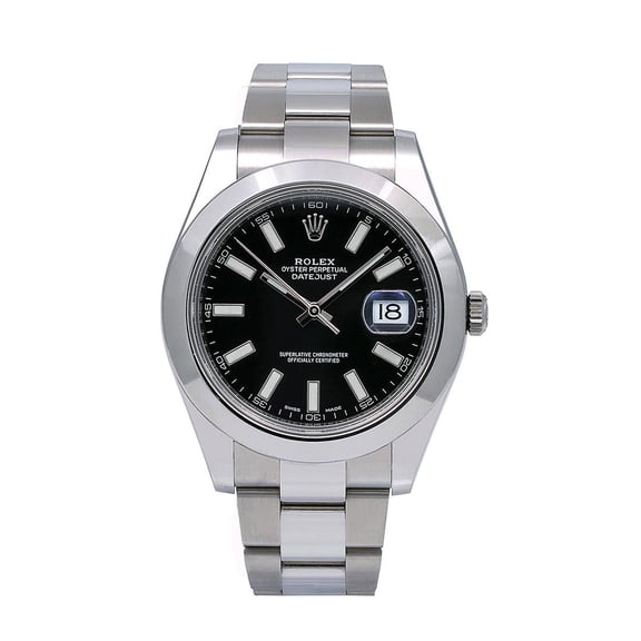 Pre-Owned Rolex Datejust 41MM 116300 Black Dial Smooth Bezel Stainless Steel Oyster Bracelet