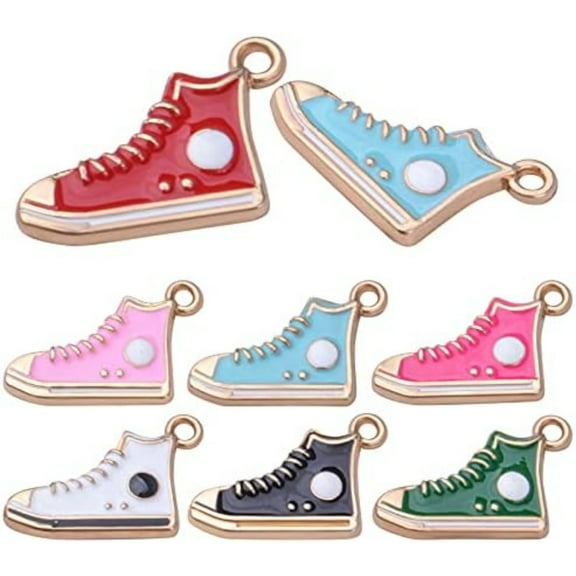 21pcs 7 Colors Alloy Shoes Charms Enamel Cute High-Top Sneaker Shoes Pendants Charms for DIY Earrings Bracelet Necklace Jewelry Making Accessories