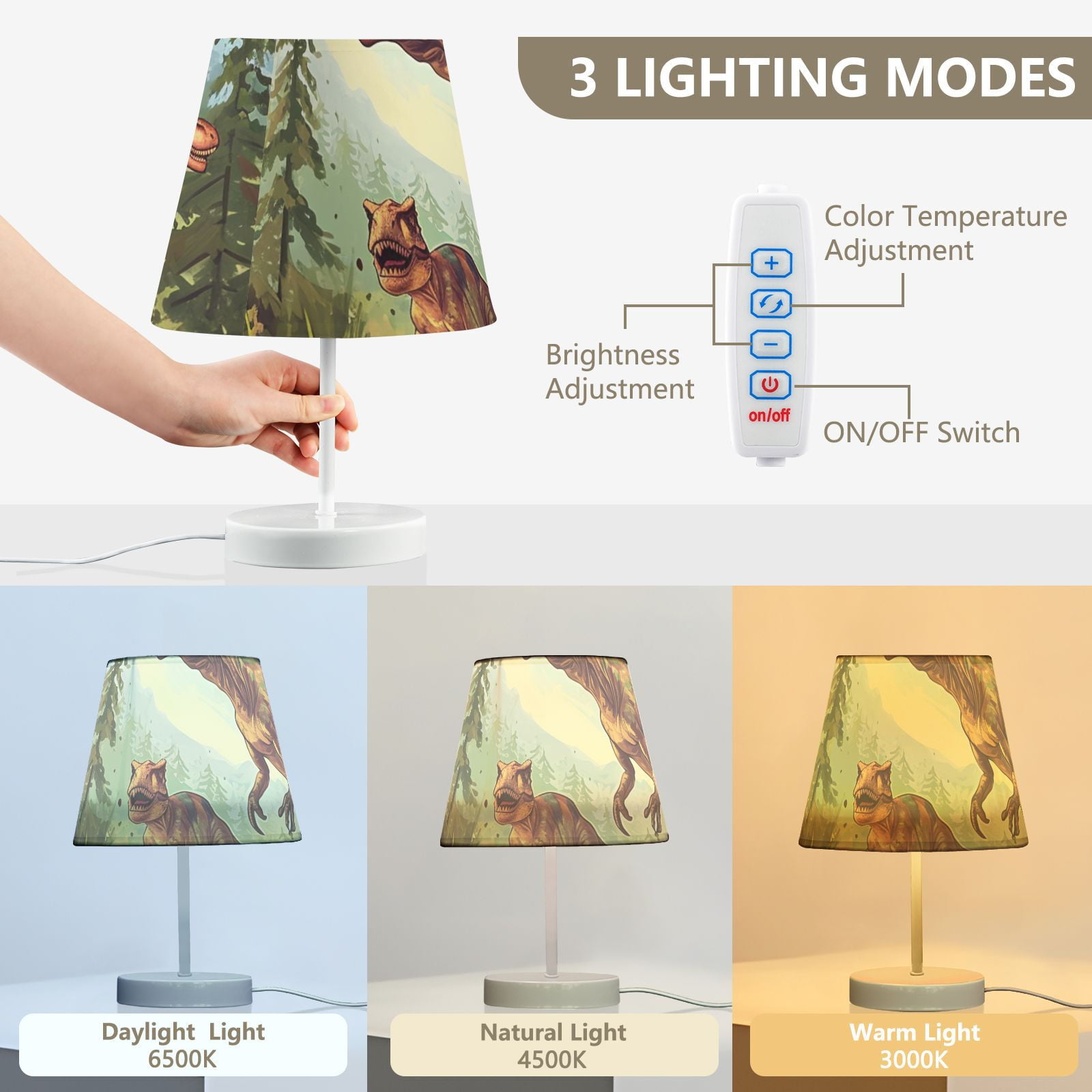 Dinosaurs Trees Leaves Sky LED Desk Lamp Table Lamp USB Bedside Nightstand Small Lamp for Bedroom Living Room Kids Room