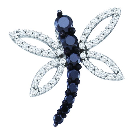 10K White Gold 0.50CT Black Diamond Dragonfly Micro-Pave Fashion Pendant