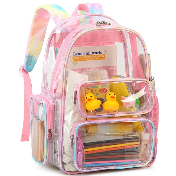 Mochila transparente CAMTOP, PVC transparente y resistente, rosa y amarillo