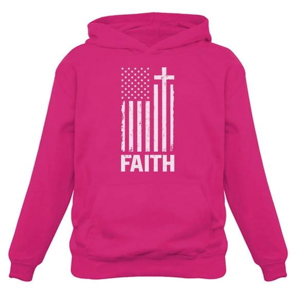 Faith & Freedom Women's Hoodie - Christian Distressed White USA Flag Design - Perfect Independence Day and Memorial Day Gift - Comfortable & Breathable Apparel for Women and Teen Girls - Small Pink