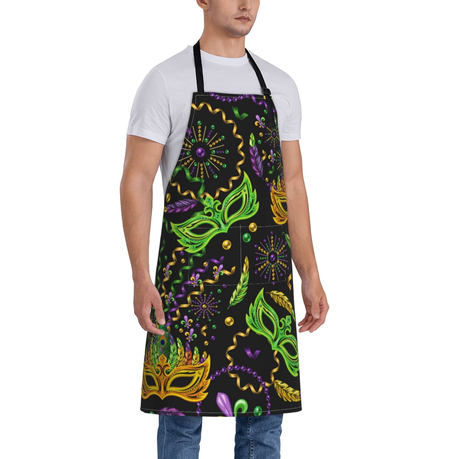 Kdxio Carnival Mardi Gras3 Apron with Pockets Adjustable Kitchen Aprons for Men Women Waterproof Aprons for Cooking,Drawing,Crafting, Baking Household Cleaning