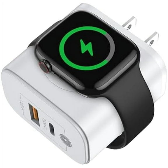 3 in 1 Charger Block with Built-in Watch Charger, 20W Portable Dual Ports Charging Brick USB C Wall Plug for Apple Watch 10/9/8/7/6/5/4/3/2/1/SE/Ultra, Compatible with iPhone 16/15/14/13/12 Series