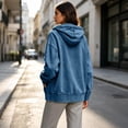 thumbnail image 5 of qafoshin Denim Jacket for Women Zipper Hooded Drawstring Denim Coat Oversized Long Sleeve Fall Trendy Outfits, 5 of 7