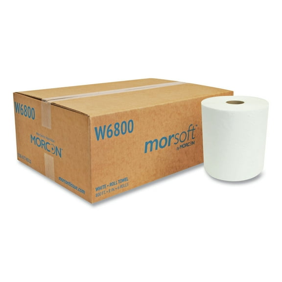 Morsoft Universal Roll Towels, 8" X 800 Ft, White, 6 Rolls/carton | Bundle of 5 Cartons