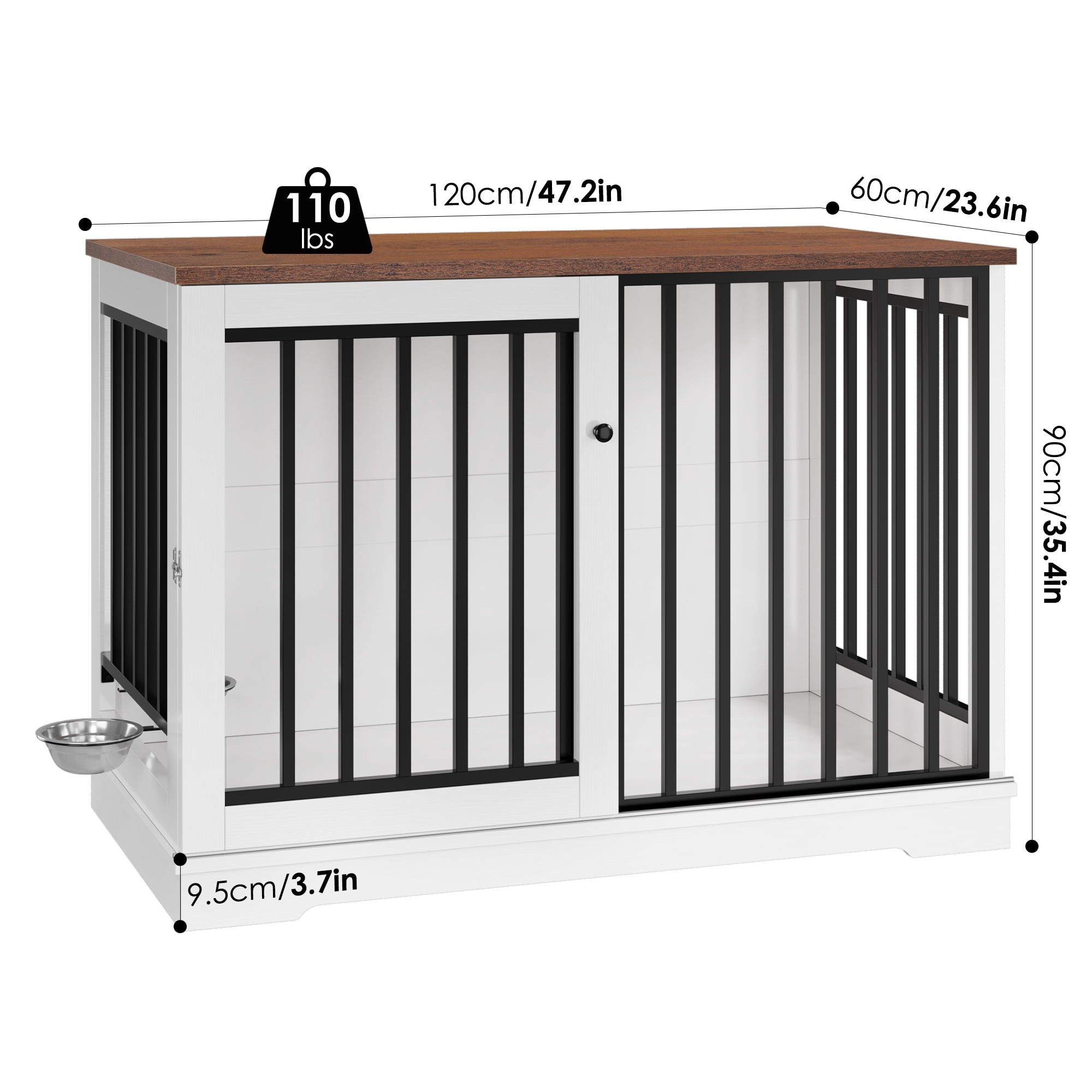 Homfa Dog Crate Furniture, 47.2''W Wooden Indoor Dog Cage Table with Sliding & Lockable Doors, White