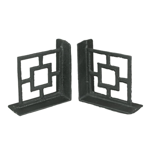 Zeckos Black Cast Iron Geometric Bookends Home Decor Set of 2