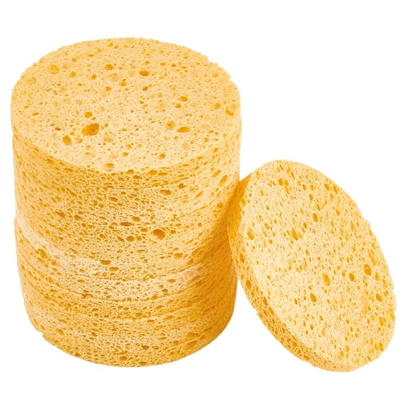 12Pcs Facial Cleansing Sponge Flat Round Makeup Remover Sponge Pads Reusable Blending Sponge Gold Wash Pads Wet Puff for DIY Daily Cleansing Gentle Exfoliating Makeup Removal