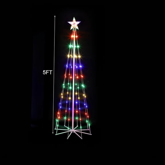 4FT/5FT/6FT/7.5FT Solar LED Christmas Tree Light - Conical with Five-pointed Star, Multi Colors, Indoor/Outdoor Use for Bedroom/Living Room/Yard, Holiday Decoration