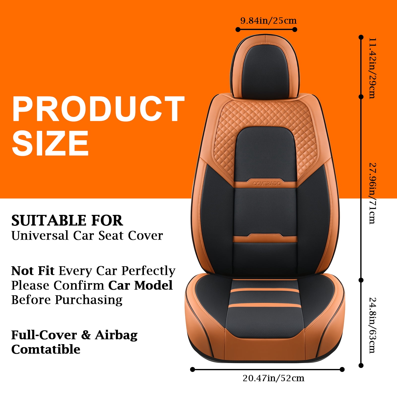 Coverado Car Seat Covers Full Set, Breathable Faux Leather Seat Protectors, Comfortable&Durable, Auto Cushion Universal Fit for Most Cars, Black&Brown