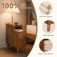 thumbnail image 3 of Narrow Nightstand Set of 2, Pre-Assembled Solid Wood Small Skinny Night Stand with Drawers, Open Sliding Shelf, Mid Century Modern Slim Bedside Table for Bedroom, Sofa End Side Table, Walnut, 3 of 8