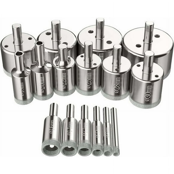 Diamond Coated Drill Bits, 16Pcs Glass Ceramic Drilling Kit, High-Performance Materials for Smooth Hole Saw Set, Adjustable Fixture & Versatile Uses Ideal for Granite Quartz Gemstone
