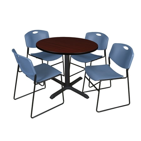 Cain 36 Mahogany Round Breakroom Table And 4 Zeng Stack Chairs Cain 36 Mahogany Round Breakroom Table And 4 Zeng Stack Chairs Multiple Colors Com
