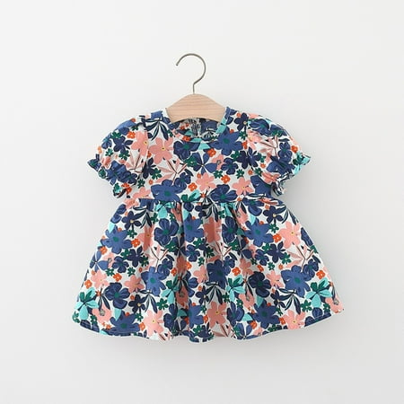 

Edvintorg Dress Kids Girl Summer Clearance Toddler Baby Girls Clothes Fashion Cute Short Sleeve Sweet Flower Print Ruffle Dress Birthday Dress For Girls