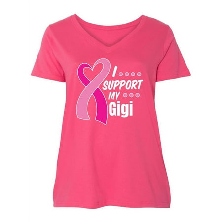 

Inktastic Breast Cancer Awareness I Support My Gigi with Pink Ribbon Women s Plus Size V-Neck