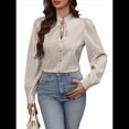 thumbnail image 1 of Camisas A Rayas con Botones para Mujer, Blusas Clásicas de Larga y Elegantes para Oficina y Trabajo. Caqui S, 1 of 9
