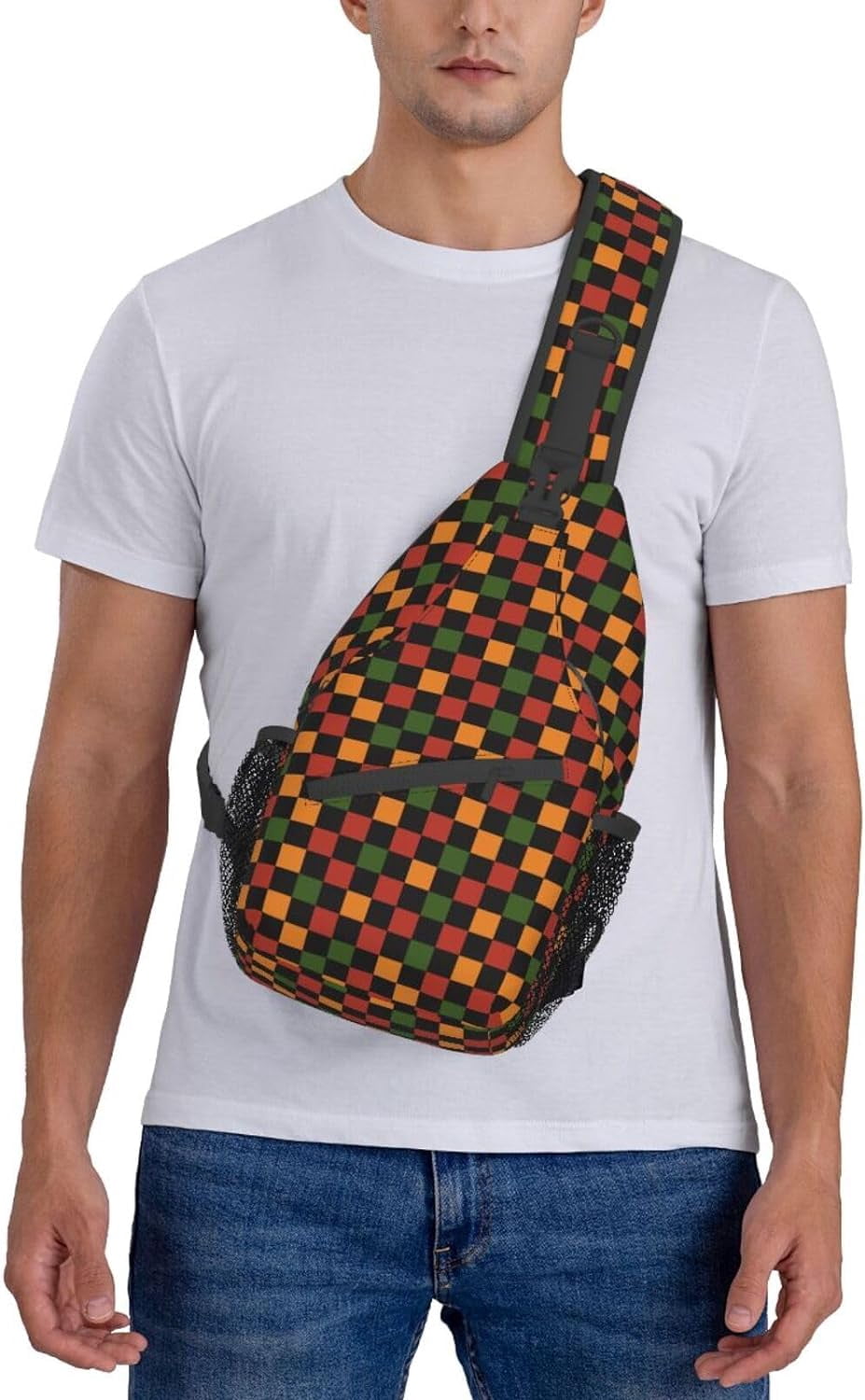 Cute Retro Vintage Christmas Checkerboard Y2k Sling Bag Crossbody Hiking Travel Chest Bags Backpack Shoulder Daypack for Women Men