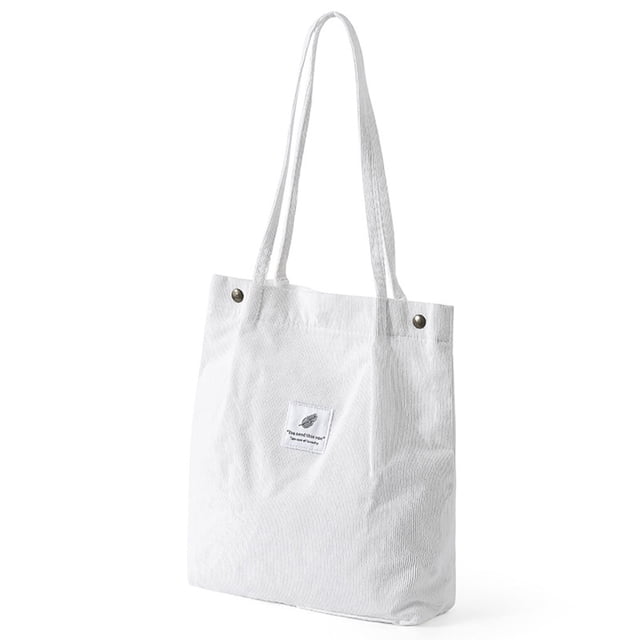 Yingyy Sacs en Velours Côtelé pour Femmes Sac à Bandoulière Léger Réutilisable Grande Capacité Sacs de Courses Rétro Sacs à Main Décontractés Sangle Renforcée Blanc