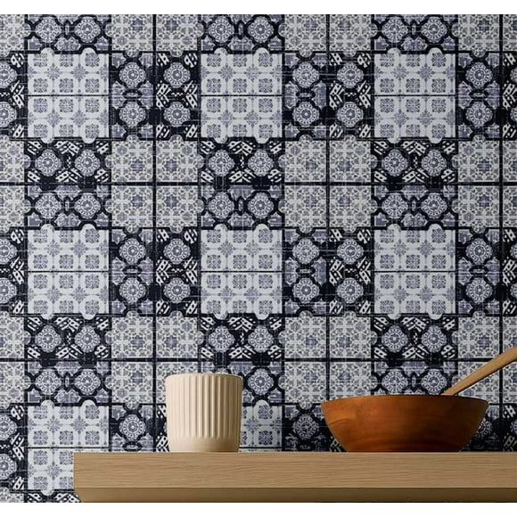 S4Sassy Peel & Stick Vinyl Wallpaper, Geometric Mosaic Tile Wallpaper Contact Paper Waterproof - Gray, 25"x360" ,Removable Wall Covering for Bedroom, Living Room, Entryways