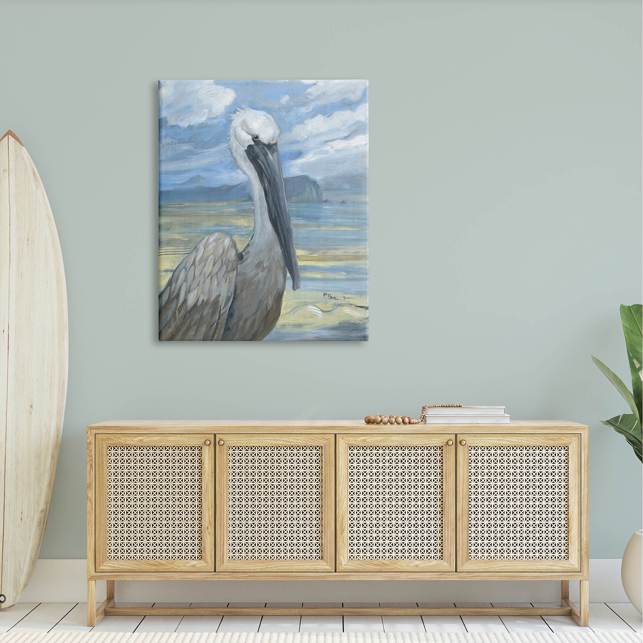Stupell Industries Salty Pelican Cloudy Coastal beach Painting Gallery Wrapped Canvas Print Wall Art, Design by Paul Brent