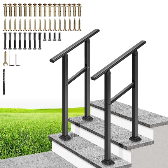 SPECSTAR 2-Pack Hand Rails for Outdoor Steps, 2-3 Steps Galvanized Steel Railing, for Porch, Deck, or Indoor Stairs