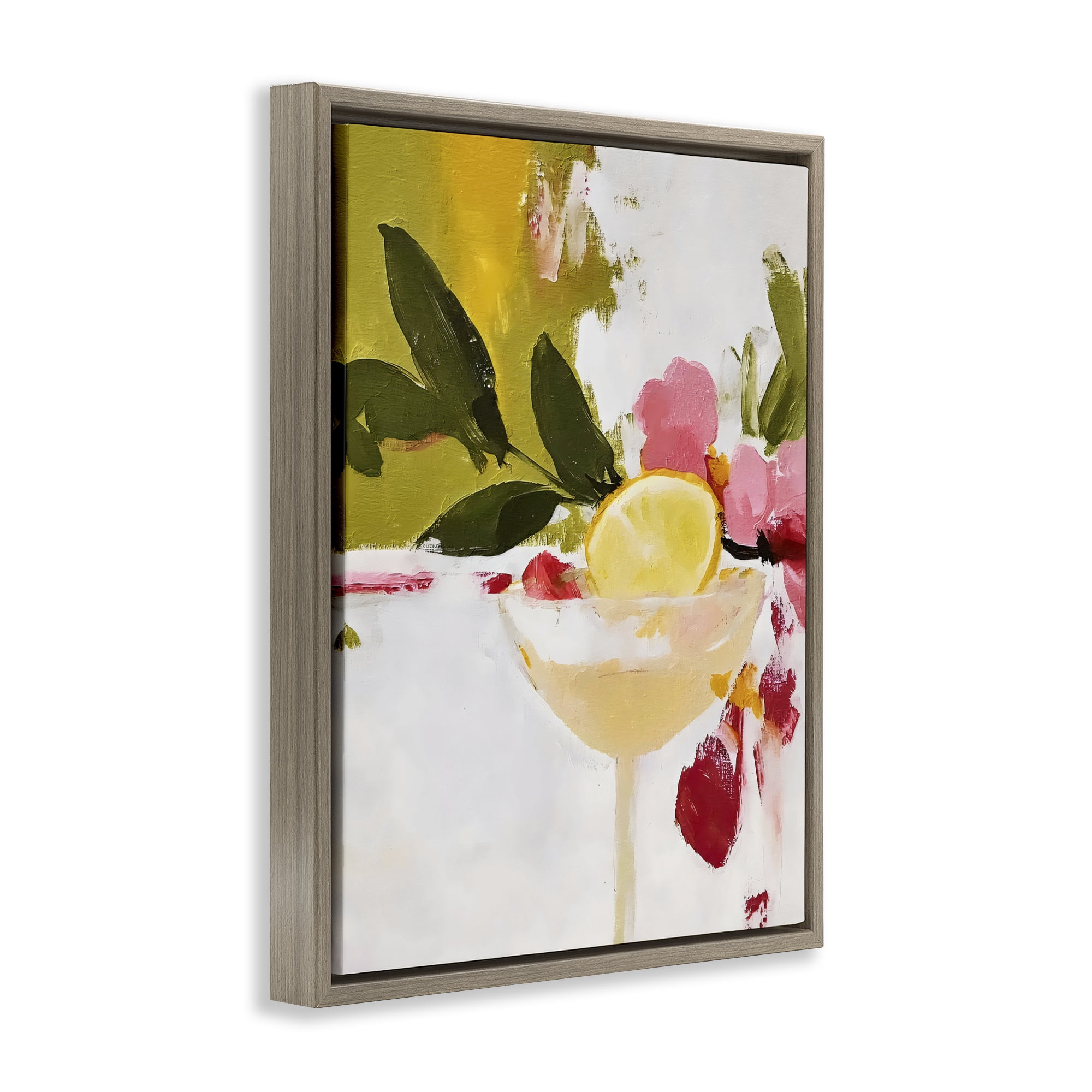 Stupell Industries Red & Pink with Lemons Brown Framed Floater Canvas Wall Art, design by Riley B