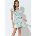thumbnail image 3 of INSPIRE CHIC Women's Square Neck Ruffled Sleeve Pleated Front Printed Dress Blue XL, 3 of 5