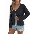 thumbnail image 3 of Women Crochet Long Sleeve Loose Casual Open Front Cardigan Drape Sweaters Boho Summer Beach Coverups Black S, 3 of 10