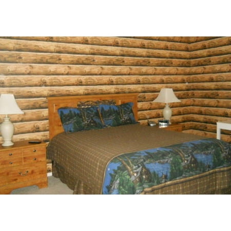 Rustic Mountain 3 D Light Brown 6 Log Cabin Logs Prepasted Sure Strip Wallpaper