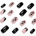 thumbnail image 3 of 24 piezas de uñas postizas CHAO de color negro con diseño de flor francesa tamaño mediano, 3 of 5