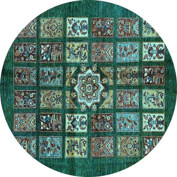 Ahgly Company Indoor Round Abstract Light Blue Modern Area Rugs, 7' Round