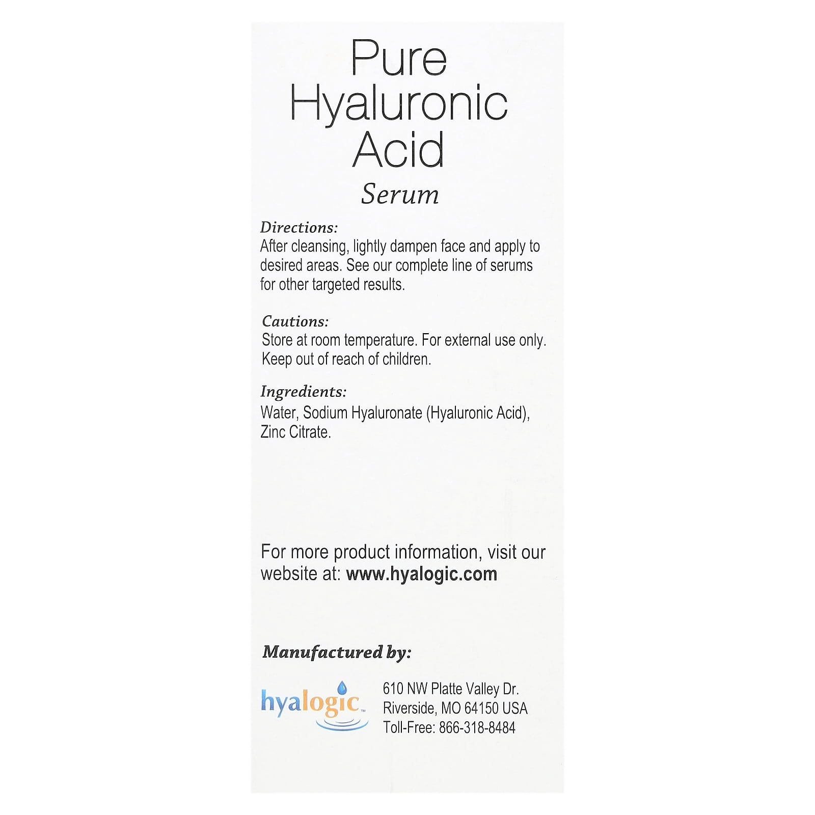 Hyalogic Pure Hyaluronic Acid Face Serum 1 fl oz Serum