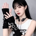 thumbnail image 4 of Yvsxxv Black Metal Buckle Punk Fingerless Gloves Casual Arm Warmer, 4 of 7