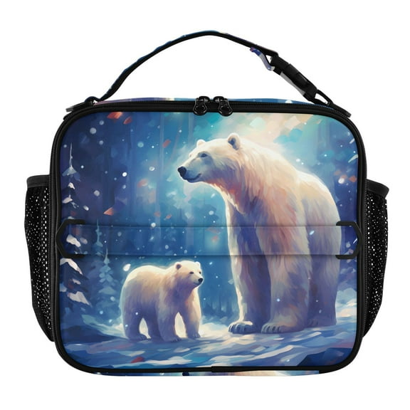 ALAZA Polar Bear on Winter Lunch Box Insulated Lunch Bag Cooler Tote with Shoulder Strap