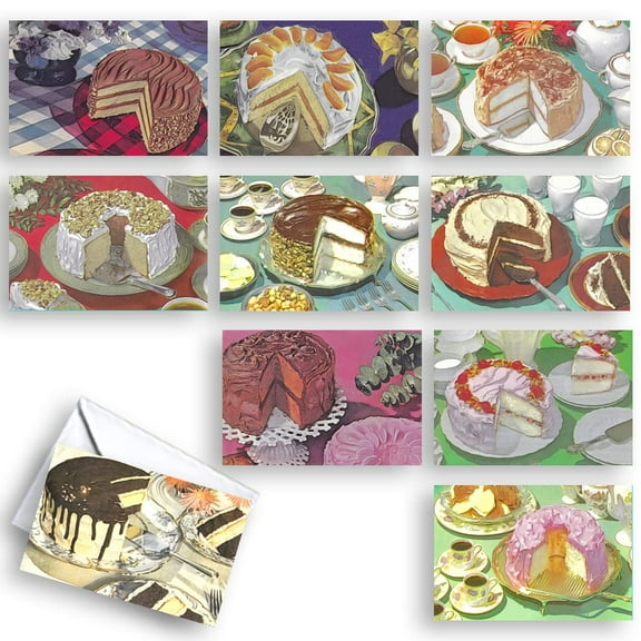 Cakes All-Occasion Blank Note Greeting Cards | 10 Pack Assortment Bulk Variety Set (4x6)